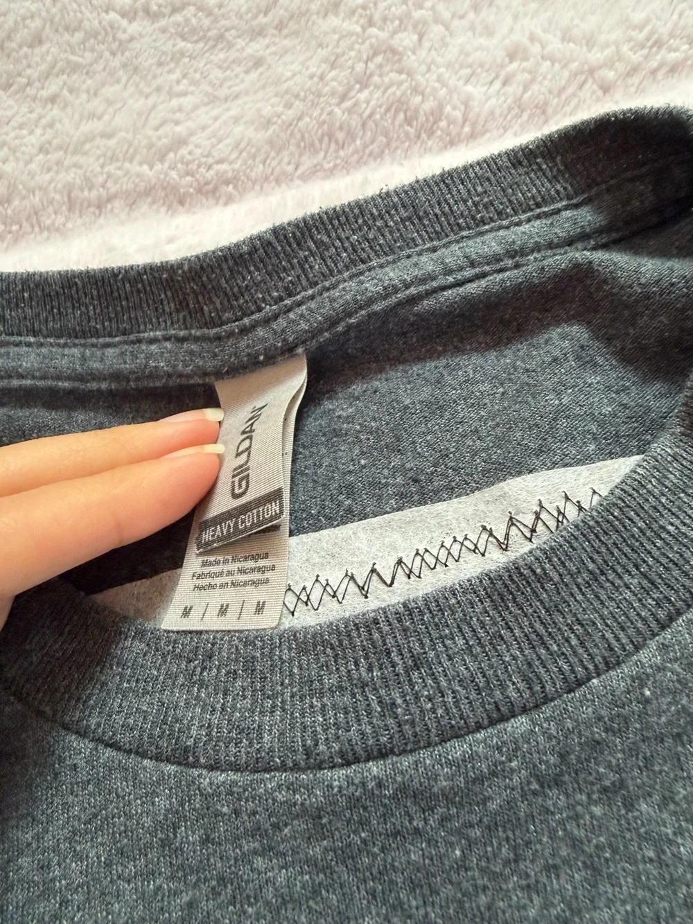 Gildan Dark Gray Long-Sleeve Tee with Yellow and Teal Graphic and Plaid Sleeves - Picture 4 of 5
